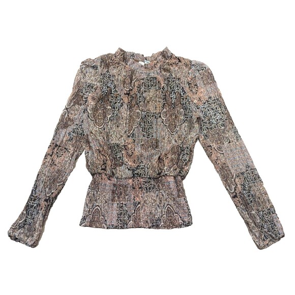 Joie Top Womens Small Smocked Sheer Metallic Puff Sleeve Boho Blouse - Picture 1 of 12